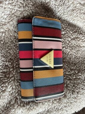 GUESS Multicolor Striped Wallet - Blue, Pink, Red, Yellow
